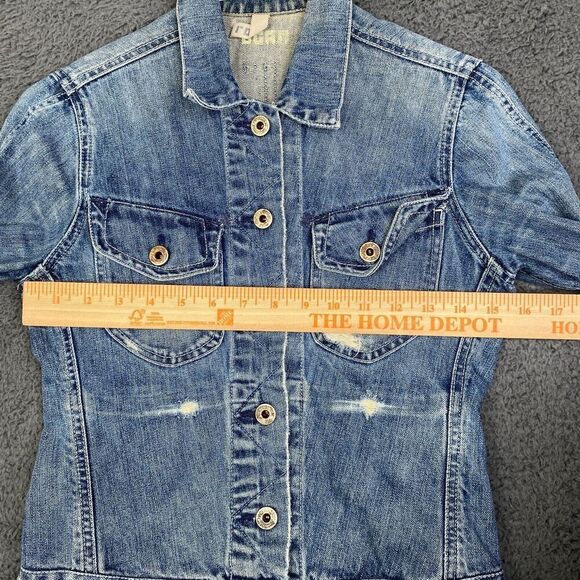 Rogan Denim Trucker Jacket Cropped Distressed Made in USA Cotton Designer S - Picture 7 of 11